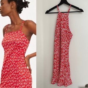 Zara High-Neck Mini Dress Red with White Floral Print | M